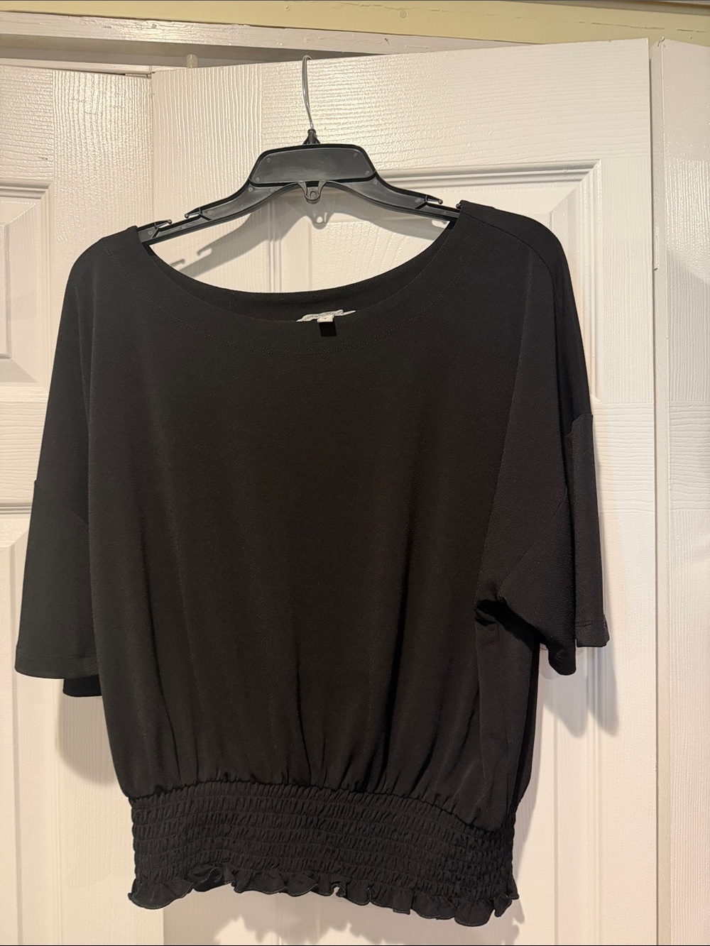 Express Black Short Sleeve Smocked-Hem Blouse
